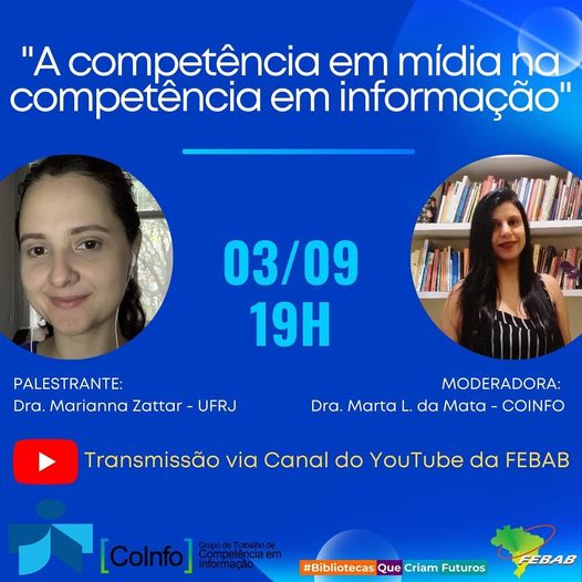 banner fundo azul: live 03/09 . duas fotos das palestrantes