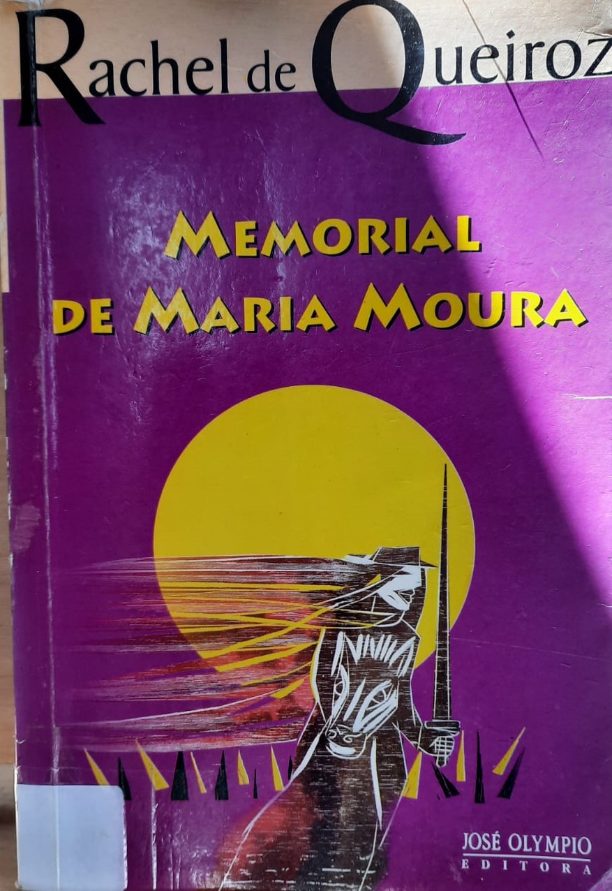 capa da obra Memorial de Maria Moura da autora Rachel de Queiroz com fundo rosa e um círculo na cor amarelo e ao centro a imagem de uma mulher