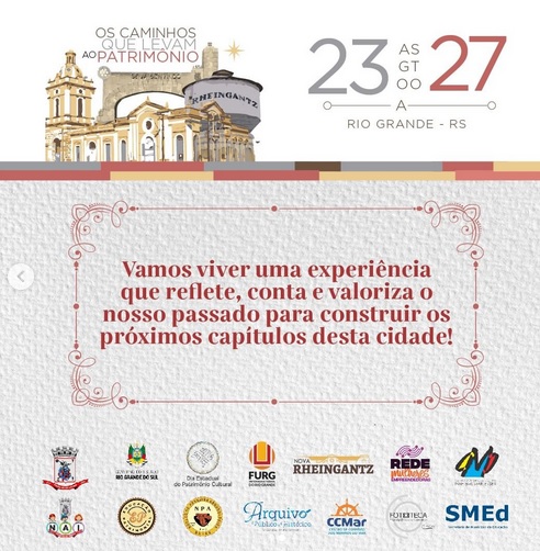 Banner promocional do evento sobre patrimônio e memória rio-grandina